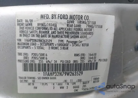 2009 Ford Focus Se из США, поврежденный, VIN 1FAHP32N79W263529